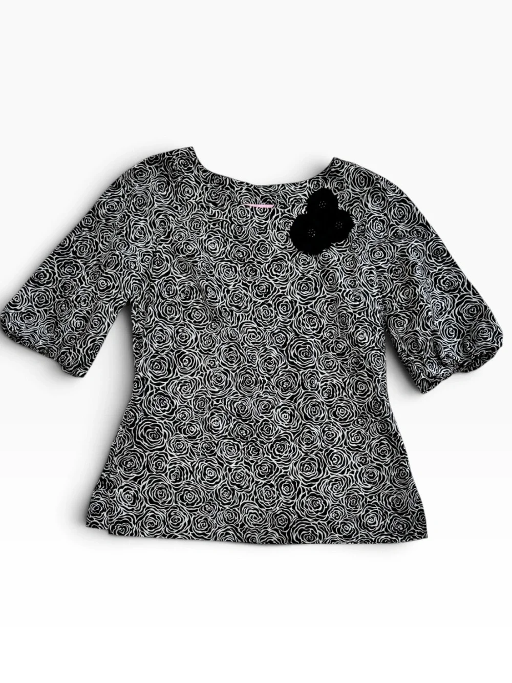 Lilly Pulitzer Puff-sleeve Blouse Black & White Floral Small